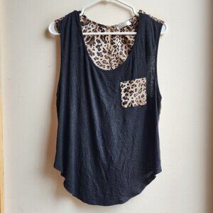 Toska Black/Animal Print Scoop Neck Tank Top Size Large